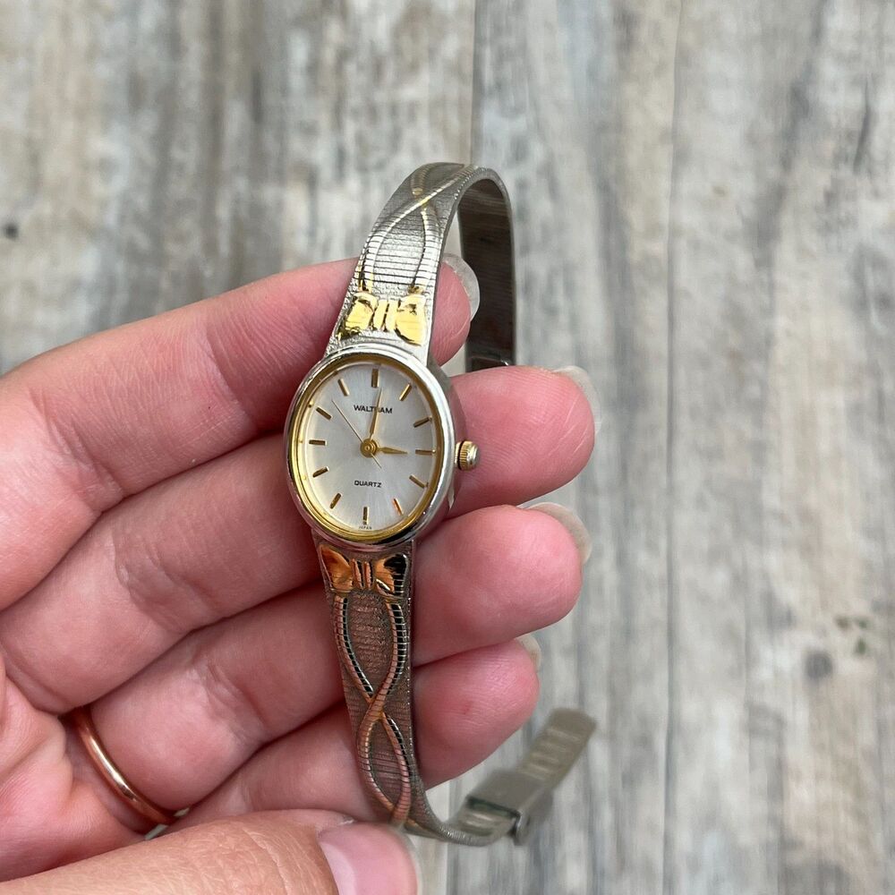 Waltham Ladies Vintage Antique Watch W043-007 w Two Tone Deco Design Small - Picture 5 of 11